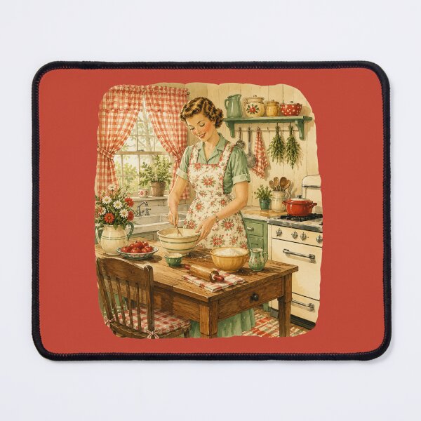 Item preview, 1950s Cottage Kitchen Illustration – Vintage Domestic Gingham Design Art designed and sold by MagicMakerPh.