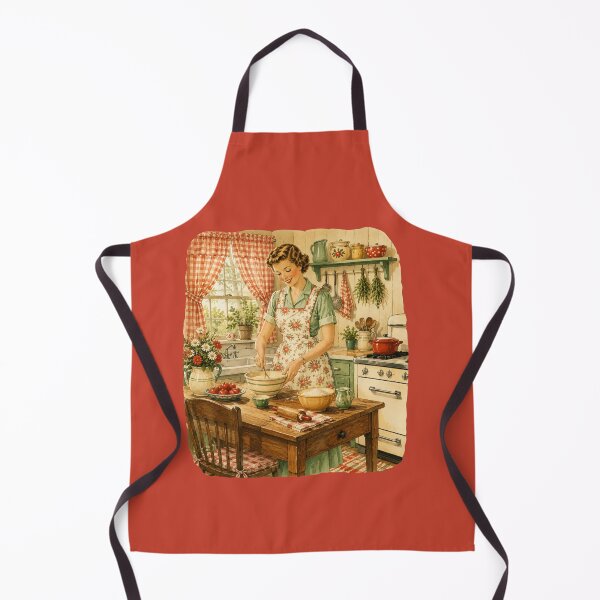 Item preview, 1950s Cottage Kitchen Illustration – Vintage Domestic Gingham Design Art designed and sold by MagicMakerPh.