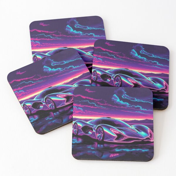 Item preview, Synthwave Aurora Hypercar | Neon Cyberpunk Supercar Sunset Art designed and sold by Nexus Space.