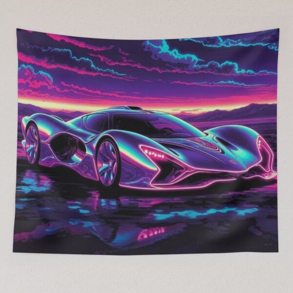 Item preview, Synthwave Aurora Hypercar | Neon Cyberpunk Supercar Sunset Art designed and sold by Nexus Space.