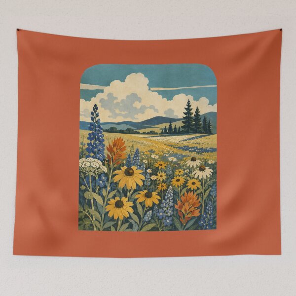Item preview, 1930s WPA Style Wildflower Meadow Illustration – Retro Poster Design Art designed and sold by MagicMakerPh.