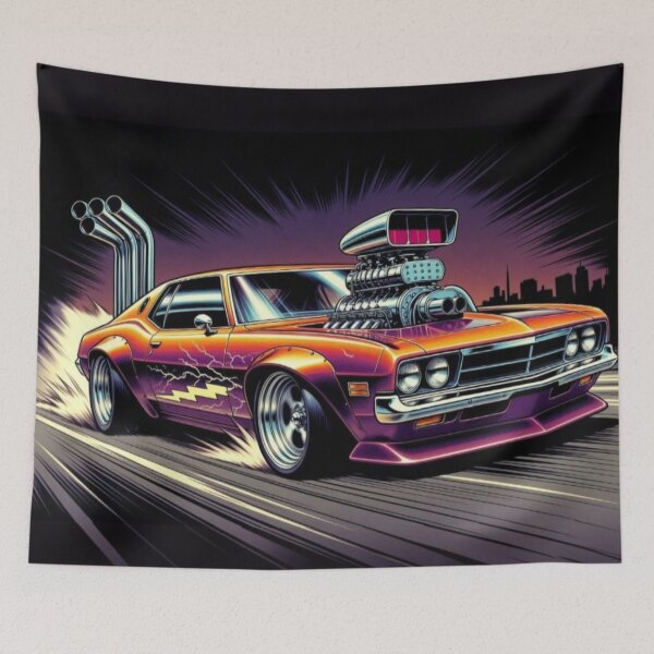Item preview, Blown Muscle Car | Retro Drag Racing Neon Automotive Art designed and sold by Nexus Space.
