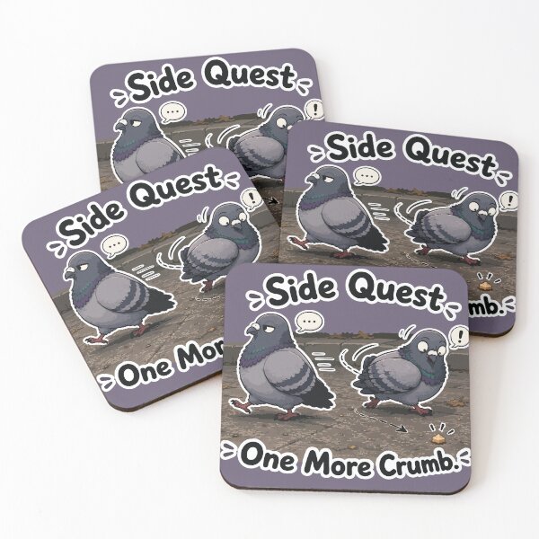 Item preview, Side Quest One More Crumb Funny Pigeon Cartoon Sticker designed and sold by SimplePoDesign.