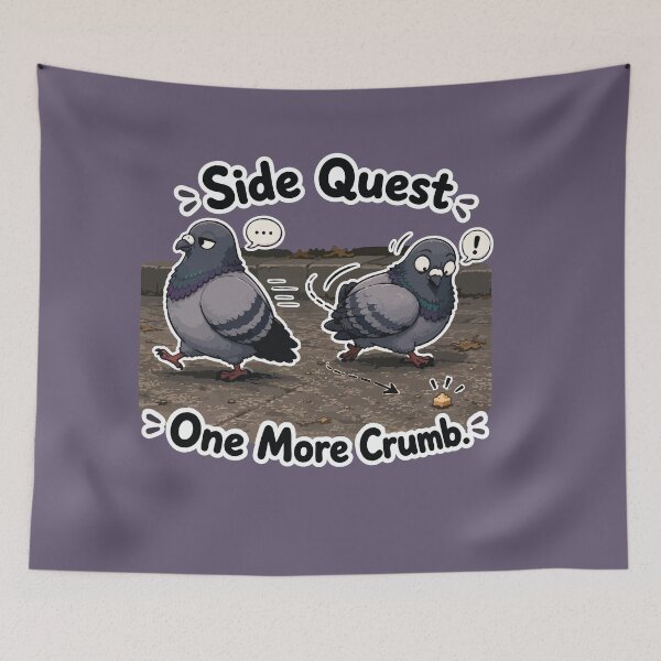 Item preview, Side Quest One More Crumb Funny Pigeon Cartoon Sticker designed and sold by SimplePoDesign.