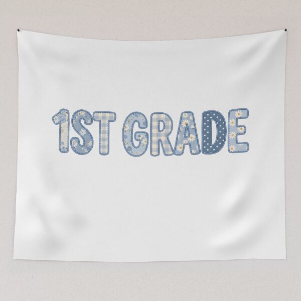 Item preview, 1st Grade Floral Blue Patchwork School Teacher Student Back to School T-Shirt designed and sold by StickerNestYou.