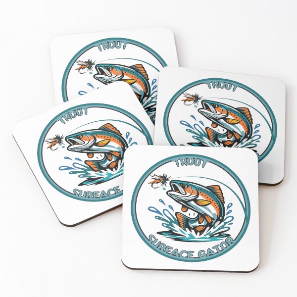 Item preview, Fly fishing illustration, logo style, text "Trout, Surface Gator". designed and sold by Art-Horizon.