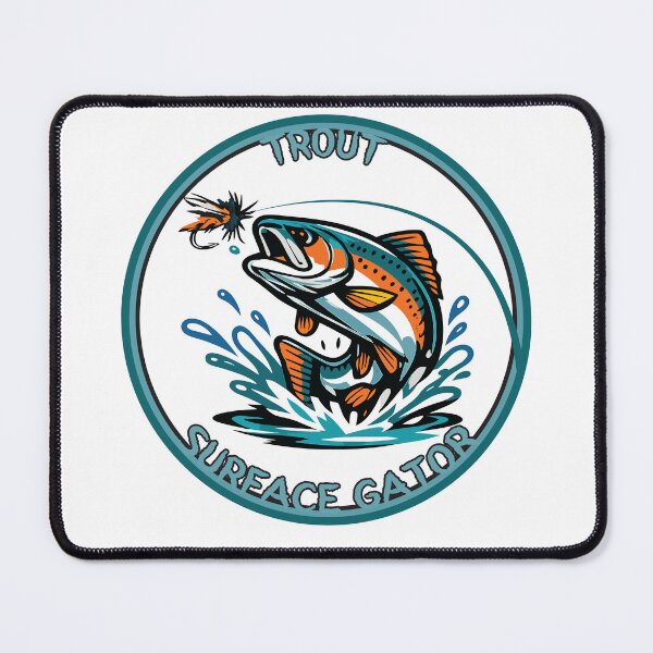 Item preview, Fly fishing illustration, logo style, text "Trout, Surface Gator". designed and sold by Art-Horizon.