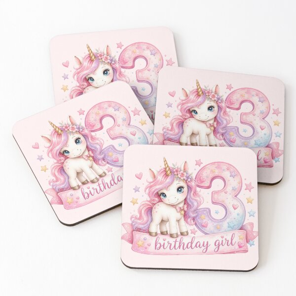 Item preview, Birthday girl 3 unicorn watercolor aesthetic designed and sold by Infdesigner.