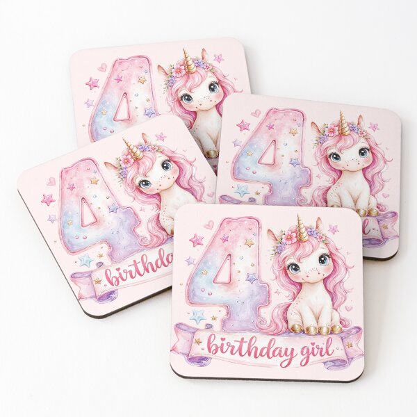 Item preview, Birthday girl 4 unicorn watercolor aesthetic designed and sold by Infdesigner.