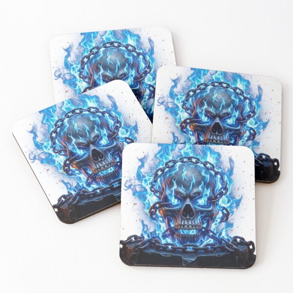 Item preview, ⁠Blue Flaming Skull with Chains Dark Art⁠ designed and sold by Phakkhawat.