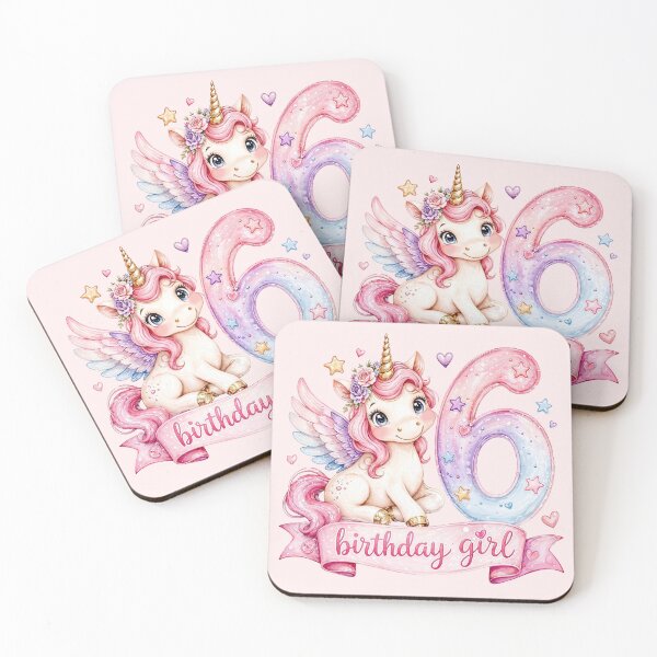 Item preview, Birthday girl 6 unicorn watercolor aesthetic designed and sold by Infdesigner.