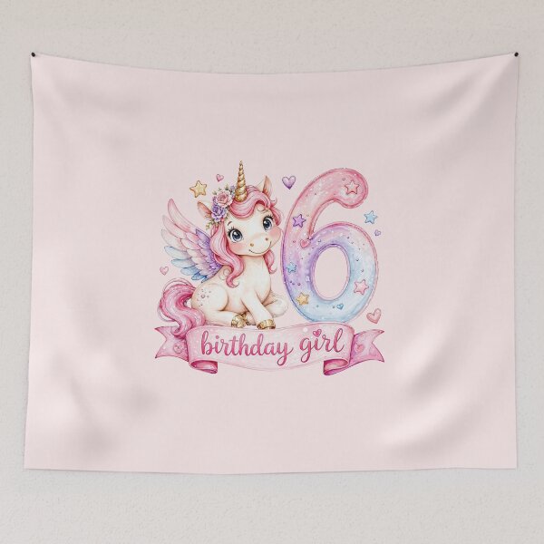 Item preview, Birthday girl 6 unicorn watercolor aesthetic designed and sold by Infdesigner.