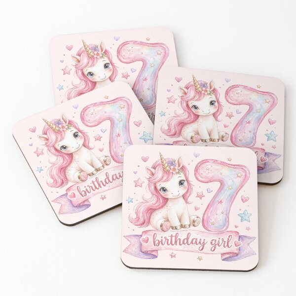 Item preview, Birthday girl 7 unicorn watercolor aesthetic designed and sold by Infdesigner.