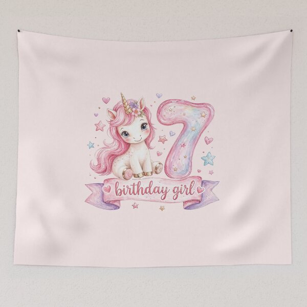 Item preview, Birthday girl 7 unicorn watercolor aesthetic designed and sold by Infdesigner.