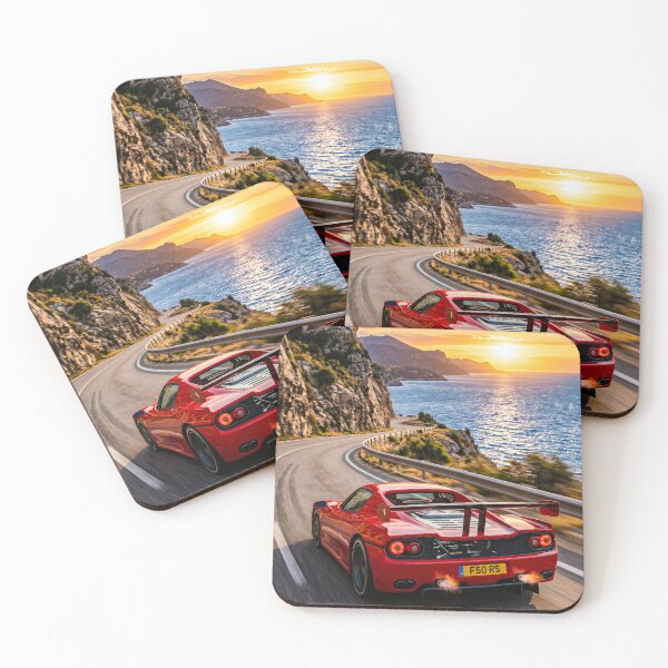 Item preview, Vintage Mid Engine V12 Hypercar Winding Coastal Sunset Drive designed and sold by RevUpDesign.