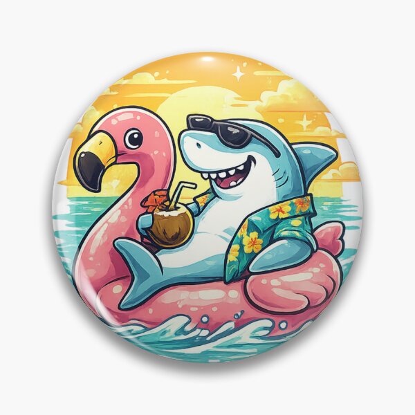 Item preview, Cute Shark on Pink Flamingo Float – Funny Summer Beach Cartoon T-Shirt designed and sold by Lumivo Studio.