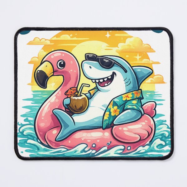 Item preview, Cute Shark on Pink Flamingo Float – Funny Summer Beach Cartoon T-Shirt designed and sold by Lumivo Studio.