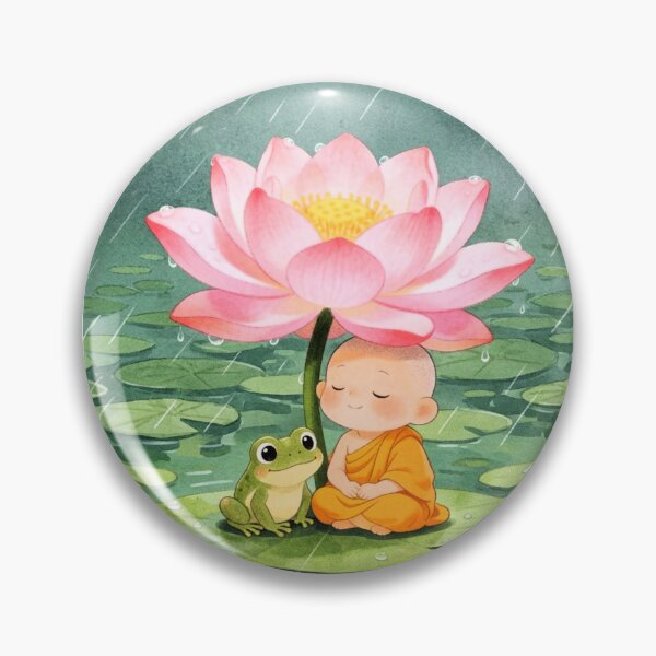 Item preview, Little Monk and Frog Under a Lotus designed and sold by ritusdesigns.