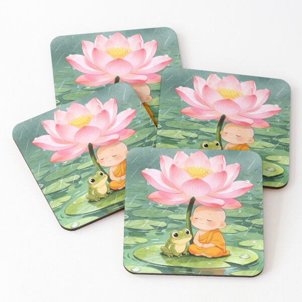 Item preview, Little Monk and Frog Under a Lotus designed and sold by ritusdesigns.