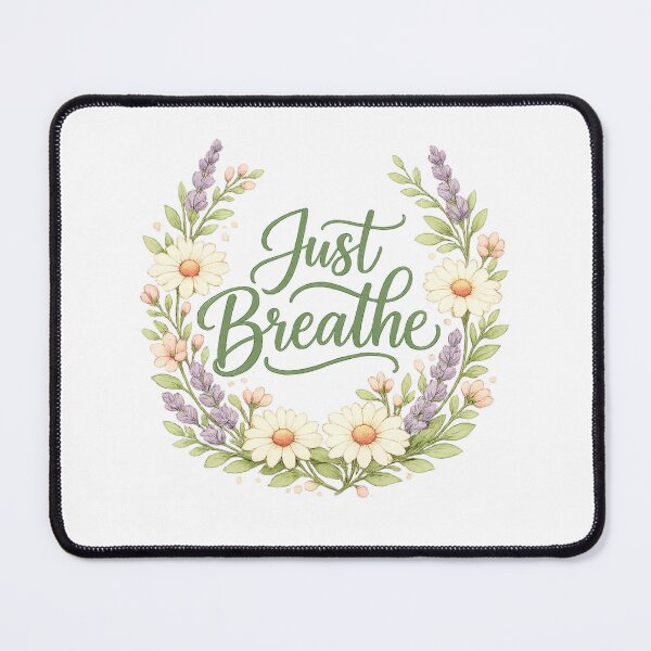 Item preview, Just Breathe Floral Wreath Watercolor | Mindfulness Botanical Daisy Lavender Quote designed and sold by imbreath.