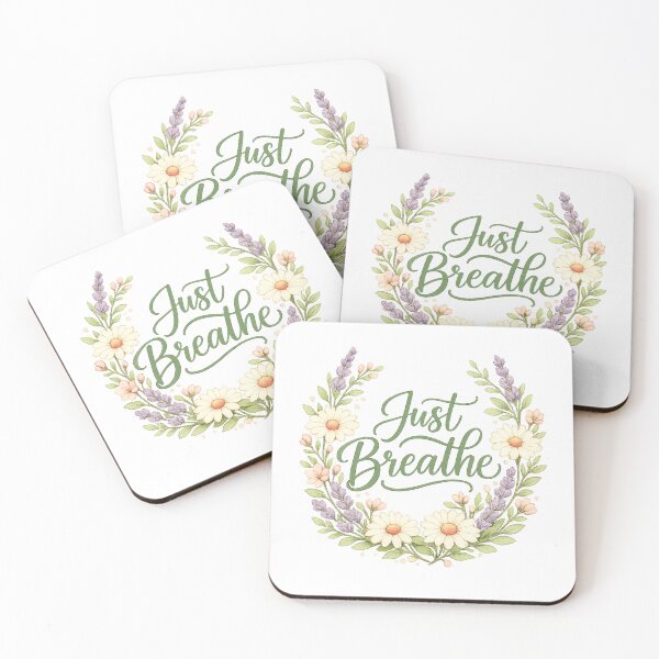 Item preview, Just Breathe Floral Wreath Watercolor | Mindfulness Botanical Daisy Lavender Quote designed and sold by imbreath.