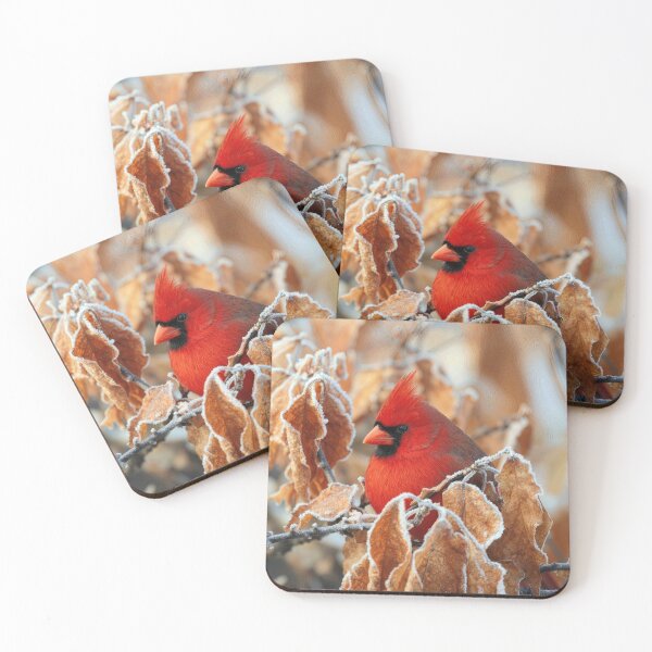 Item preview, Red Cardinal in Frosty Autumn Leaves designed and sold by Maria Dryfhout.