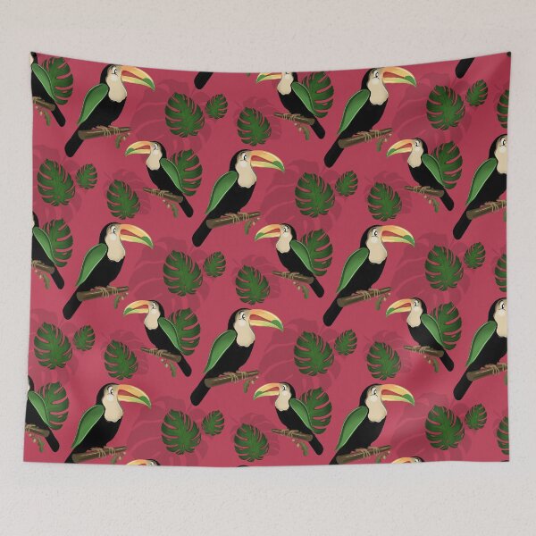Item preview, Pink Tropical Toucan Pattern - Botanical Monstera Leaves designed and sold by Fiorart Studio .