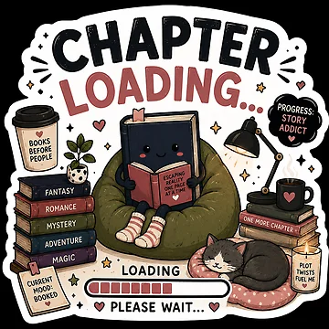 Artwork thumbnail, Chapter Loading... Cute Book Lover Sticker by BrainBuckets