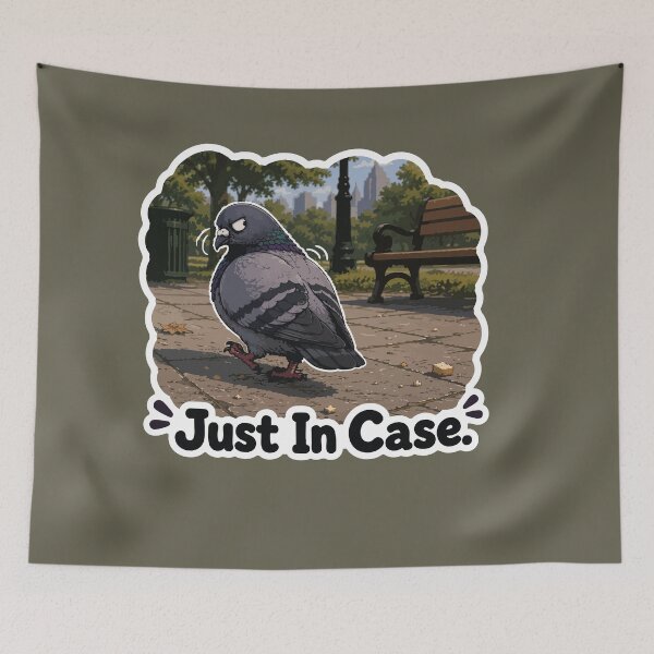 Item preview, Funny Cautious Pigeon Cartoon Sticker – Just In Case designed and sold by SimplePoDesign.