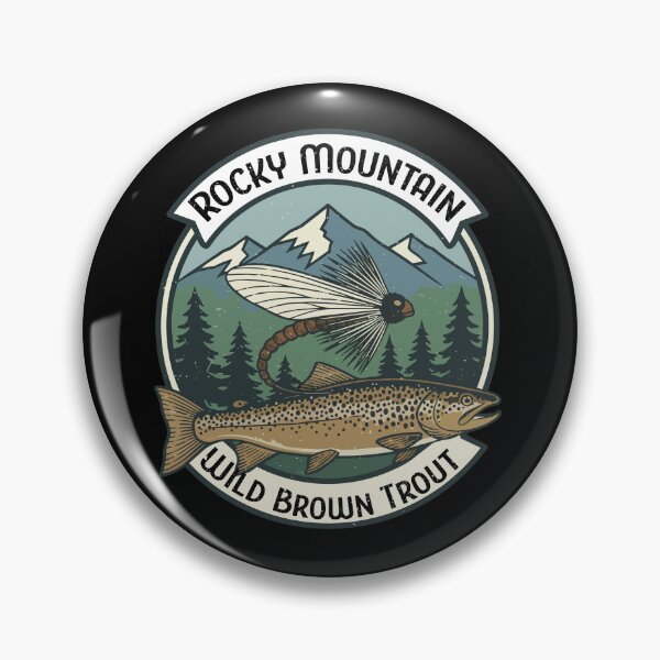Artikelvorschau, Illustration zum Fliegenfischen, Logo-Stil, Text „Rocky Mountain, Wilde Bachforelle“. entworfen und verkauft von Art-Horizon.