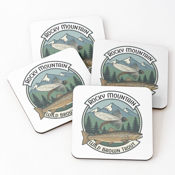 Artikelvorschau, Illustration zum Fliegenfischen, Logo-Stil, Text „Rocky Mountain, Wilde Bachforelle“. entworfen und verkauft von Art-Horizon.