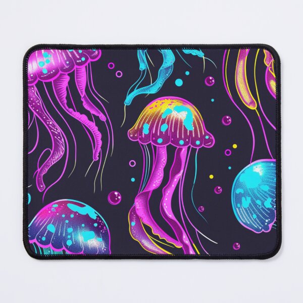 Item preview, Neon Disco Jellyfish Pattern, Colorful Glowing Sea Life, Retro 80s Aesthetic Art, Underwater Party Print designed and sold by VectorForge.