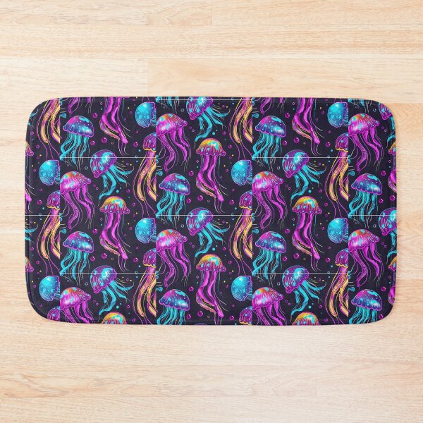 Item preview, Neon Disco Jellyfish Pattern, Colorful Glowing Sea Life, Retro 80s Aesthetic Art, Underwater Party Print designed and sold by VectorForge.