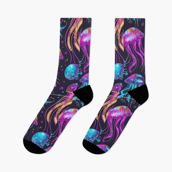 Item preview, Neon Disco Jellyfish Pattern, Colorful Glowing Sea Life, Retro 80s Aesthetic Art, Underwater Party Print designed and sold by VectorForge.