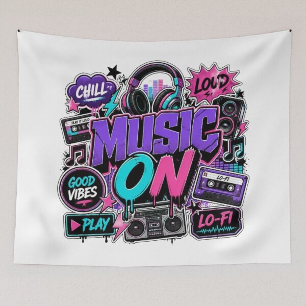 Item preview, MUSIC ON Graffiti Sticker | Neon Music Lover Design | Lo-Fi Aesthetic Vinyl Decal designed and sold by Stylestickers55.