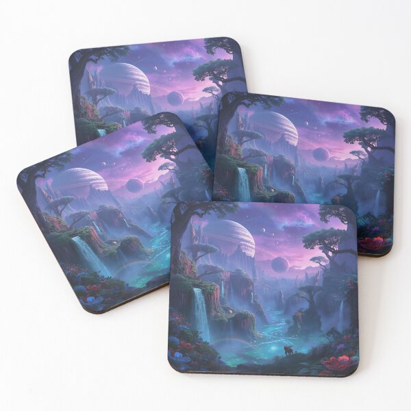 Item preview, Galactic Bioluminescent Waterfall Forest Landscape designed and sold by Luminous Wilds.