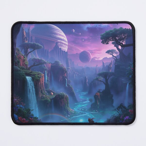 Item preview, Galactic Bioluminescent Waterfall Forest Landscape designed and sold by Luminous Wilds.