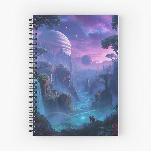 Item preview, Galactic Bioluminescent Waterfall Forest Landscape designed and sold by Luminous Wilds.
