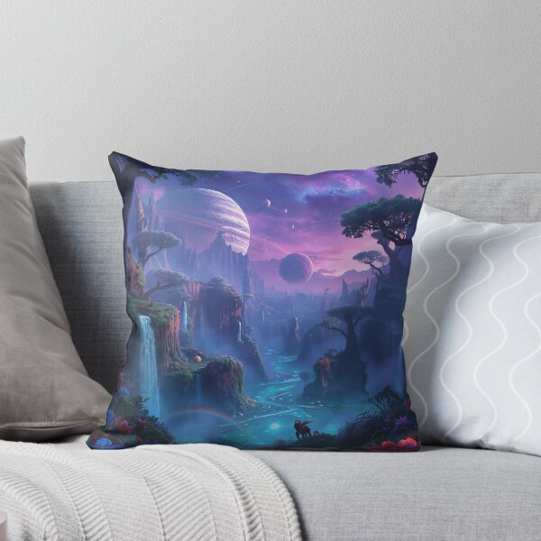 Item preview, Galactic Bioluminescent Waterfall Forest Landscape designed and sold by Luminous Wilds.