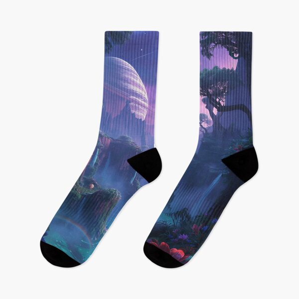 Item preview, Galactic Bioluminescent Waterfall Forest Landscape designed and sold by Luminous Wilds.