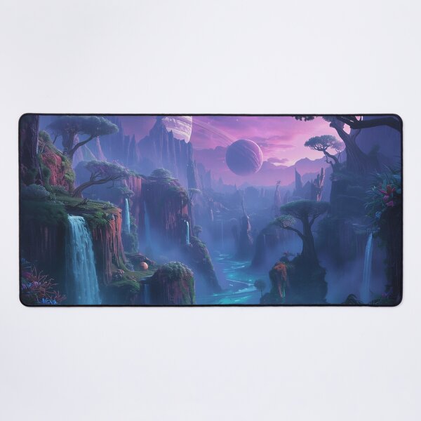 Item preview, Galactic Bioluminescent Waterfall Forest Landscape designed and sold by Luminous Wilds.