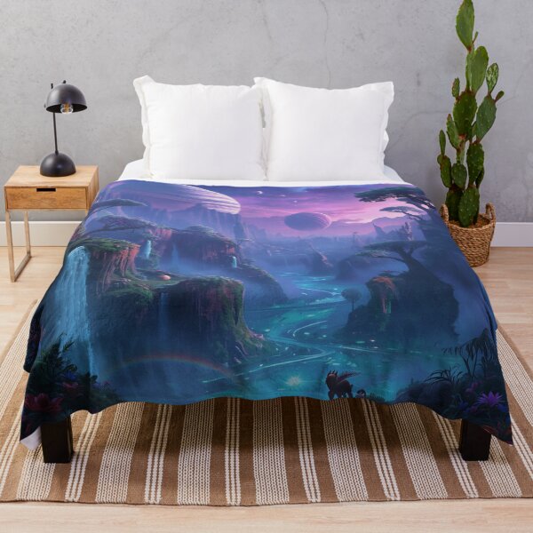 Item preview, Galactic Bioluminescent Waterfall Forest Landscape designed and sold by Luminous Wilds.