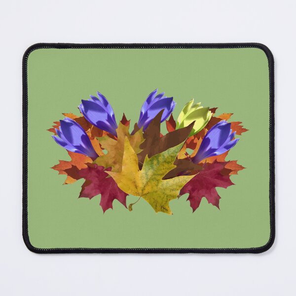 Item preview, Autumn leaves and violet and yellow flowers designed and sold by mariya-ivanova.