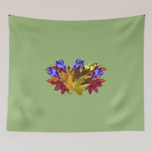 Item preview, Autumn leaves and violet and yellow flowers designed and sold by mariya-ivanova.