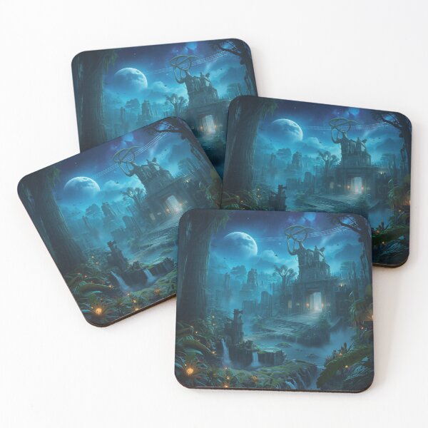 Item preview, Moonlit Alien Jungle Temple Fantasy Landscape designed and sold by Luminous Wilds.