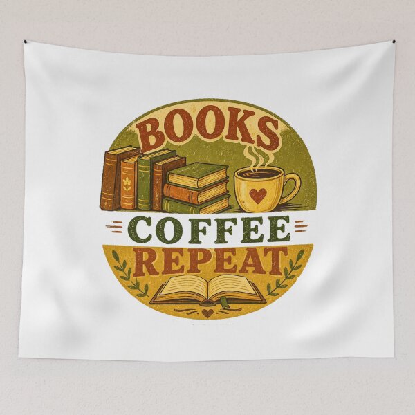 Item preview, Books Coffee Repeat Retro Vintage Book Lover Coffee Lover Design designed and sold by StockAnime.