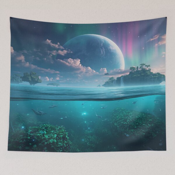 Item preview, Aurora Ocean Planet Alien Fantasy Landscape designed and sold by Luminous Wilds.