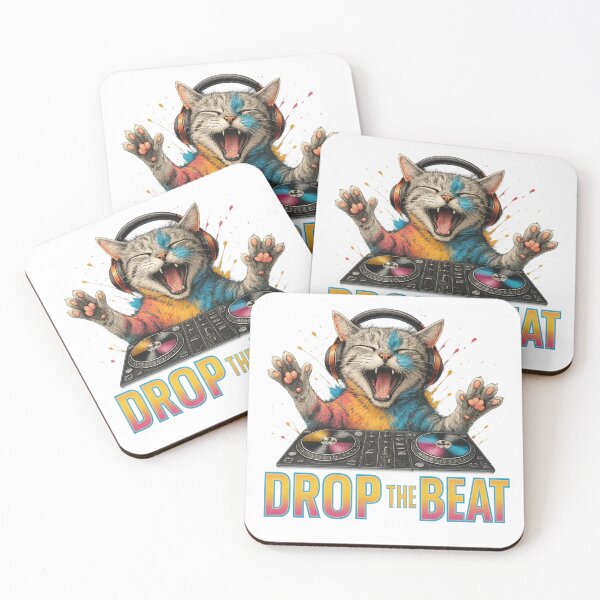 Item preview, Drop the Beat – Funny DJ Cat with Headphones Colorful Rave Art designed and sold by RickyHN7.