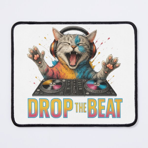Item preview, Drop the Beat – Funny DJ Cat with Headphones Colorful Rave Art designed and sold by RickyHN7.