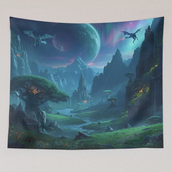 Item preview, Emerald Mist Dragon Valley Alien Landscape designed and sold by Luminous Wilds.